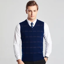 Шерстяной жилет для мужчин осень зима классический v-образный вырез без рукавов свитер Мужская трикотажная одежда