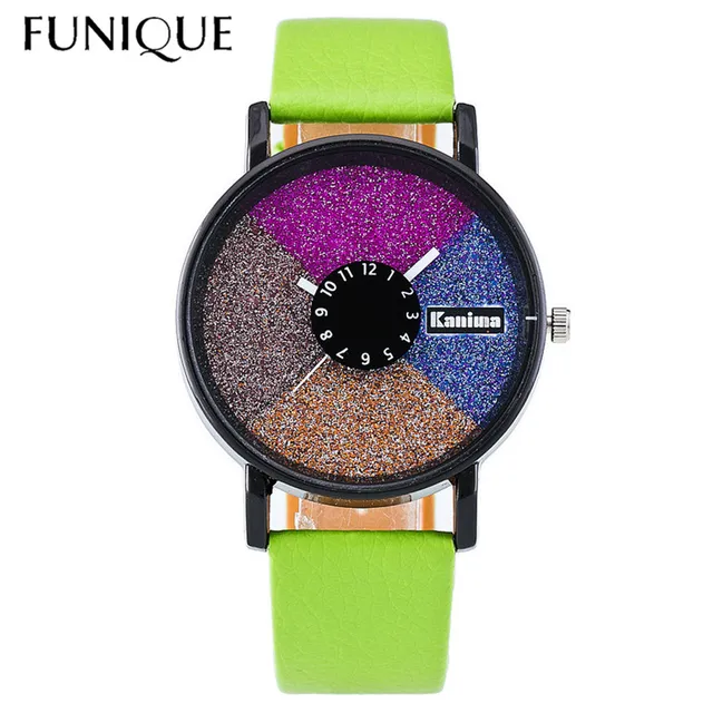 FUNIQUE Color Disc Leather Student Watch PU Leather Ladies Watch Dress Clock Cal FUNIQUE Color Disc Leather Student Watch PU Leather Ladies Watch Dress Clock Cal