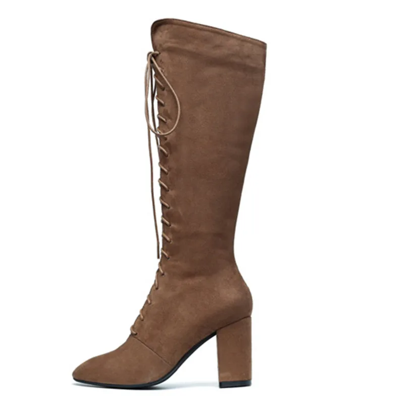 Talons De Dames Peluche Courte Haute Épais Qualité Up Chaud En Brown Longues Pour Smirnova Dentelle noir 2018 Top Cuir Genou Daim Bottes Femme Pg7xpqqR