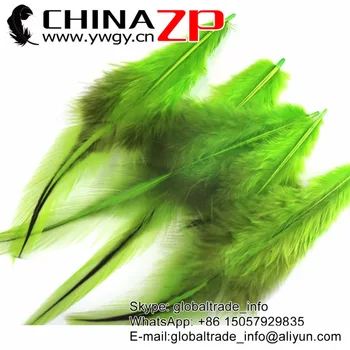 

CHINAZP Feathers 50pcs/lot 4-8cm Length Top Quality Unique Dyed Lime Green Rooster Laced Long Cape Feathers DIY Centerpieces
