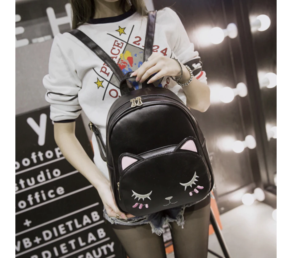 Wellvo Cat Рюкзак для женщин высокое качество из искусственной кожи сумки на плечо мода элегантный дизайн прекрасный стиль школы путешествия Mochila XA265WB