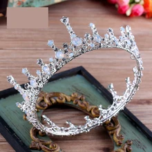 Wedding Hair Accessories Jewelry Baroque Big Full Round Bridal White Rhinestone King Queen Crown Prom Pageant
