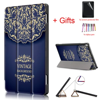 

Print Case for Lenovo TAB 4 10 Plus TB-X704F/X704N 10.1" 2017 New PU Leather Smart Magnet Protective Funda Cover Capa +Film+Pen