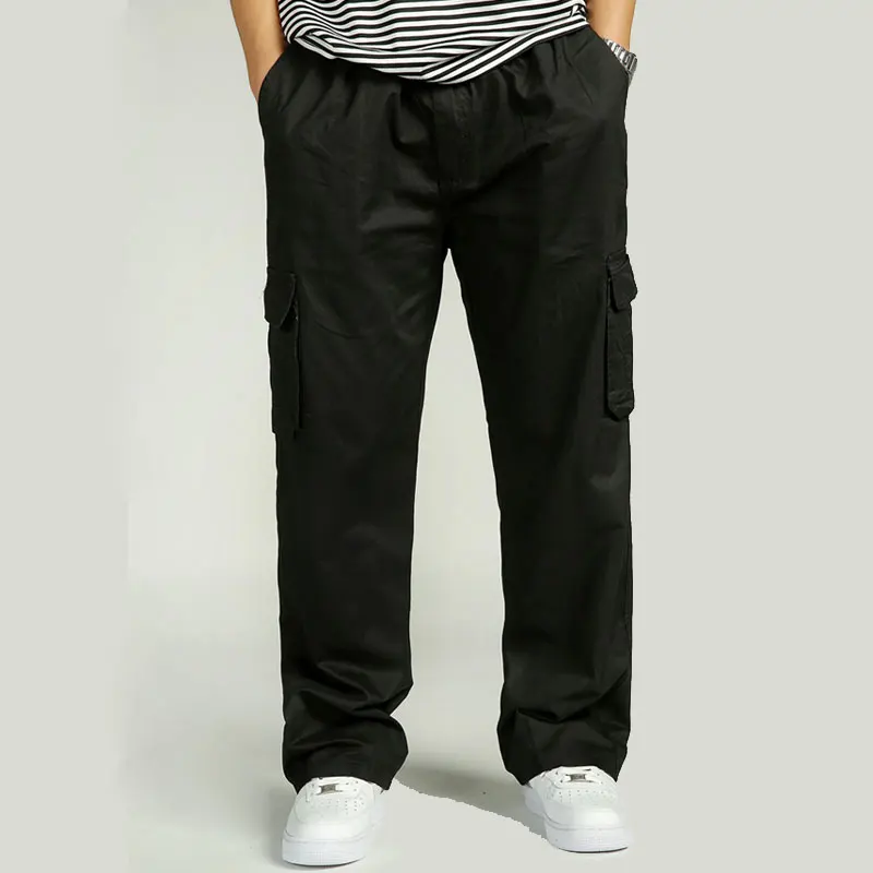 Летние тонкие мужские брюки-карго, повседневные мужские брюки с эластичным поясом и карманами, хлопковые брюки, мужские Длинные Мешковатые брюки большого размера 6XL