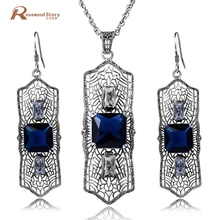 НОВЫЕ комплекты ювелирных изделий из стерлингового серебра 925 пробы, викторианский винтажный ювелирный набор, синий кристалл, серьги и подвески, комплект из 2 предметов