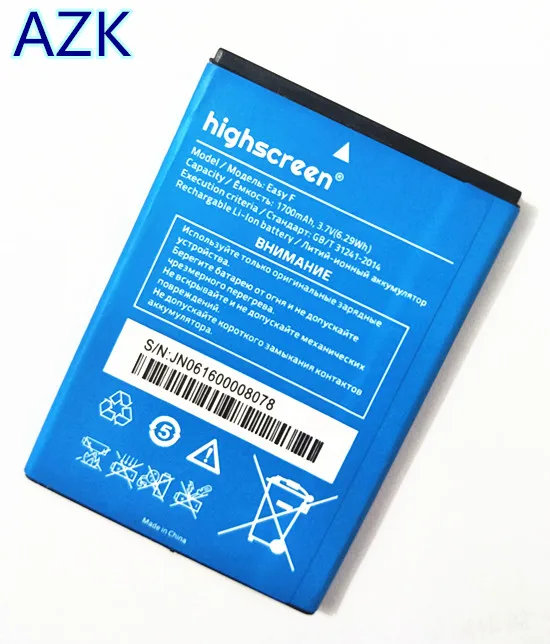 AZK 1 шт. 100% Высокое качество 3 7 в 1700 мАч легкая F батарея для Highscreen EASY мобильный