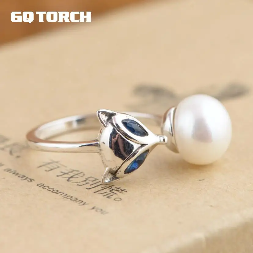 

GQTORCH Genunine Freshwater Pearl Ring Mountings Small Fox Opening Ring Bijouterie Fine