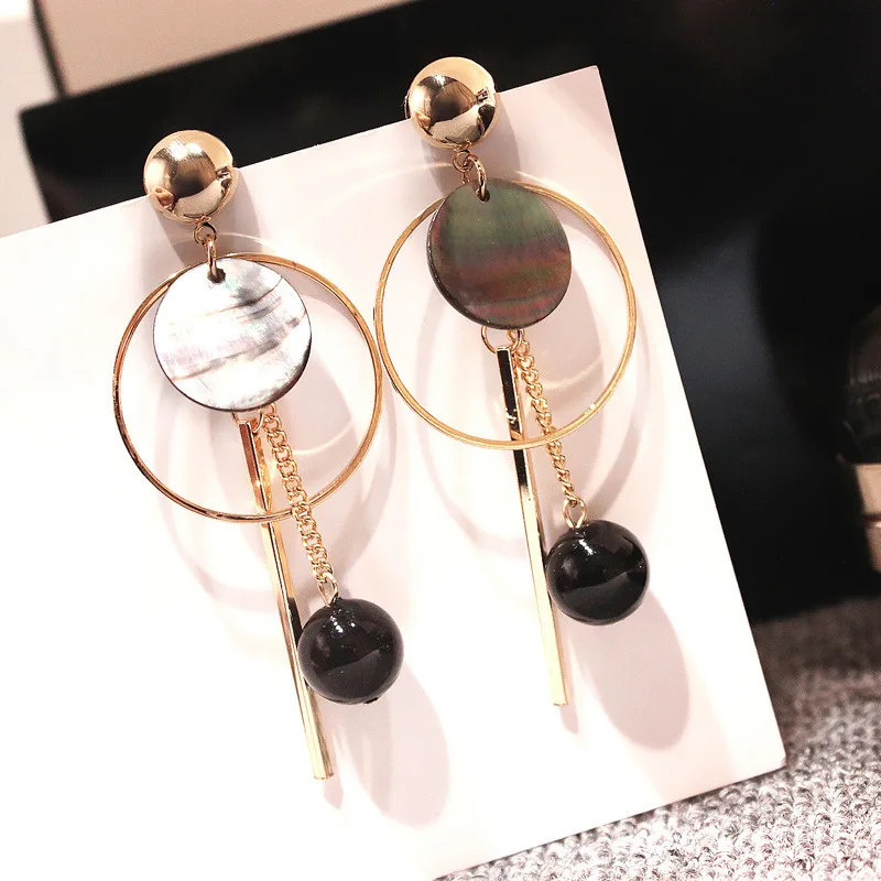 Creative Fashion Tassels Black Ball Drop Earring Big Sequins Circle