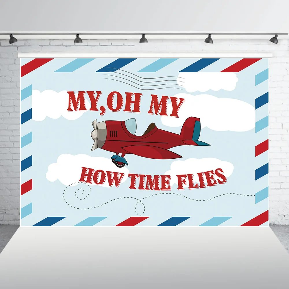 HUAYI Aircraft boy Baby Shower Backdrop Old airplane cartoon theme birthday party decoration banner Photo Booth Background W1983
