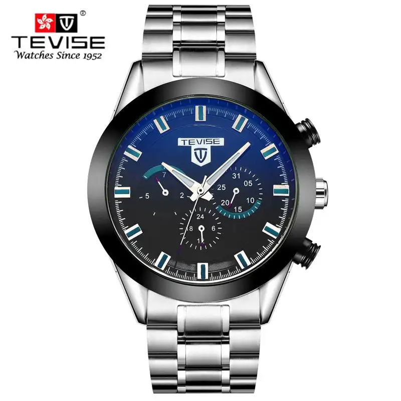 Automotive instrument dial design six pin multi function Watches Men Luxury Top Brand TEVISE Mechanical Watch