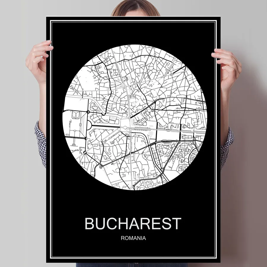 Карта города Бухареста печатный постер из Румынии печать на бумаге или холсте
