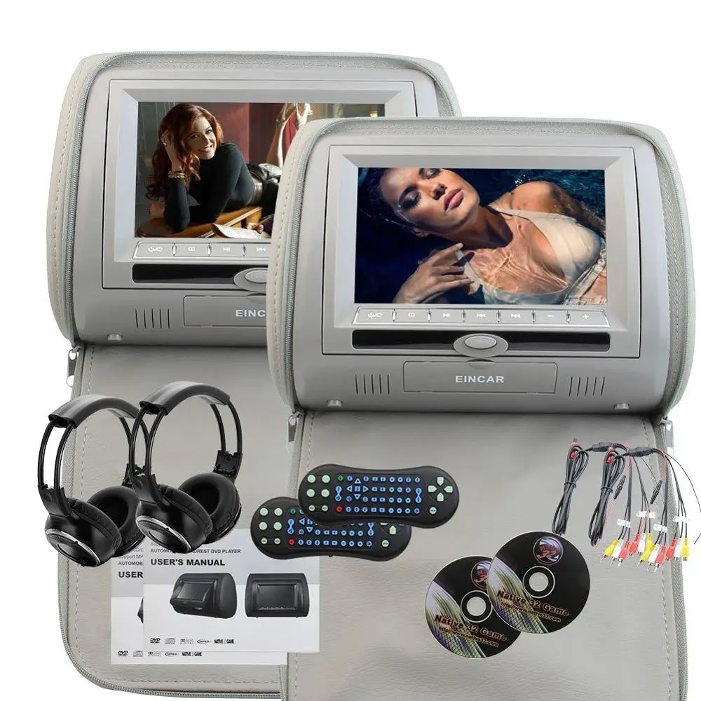 7" LCD Dual Twin Screens Car Headrest Pillow Monitors DVD player 32 Bit