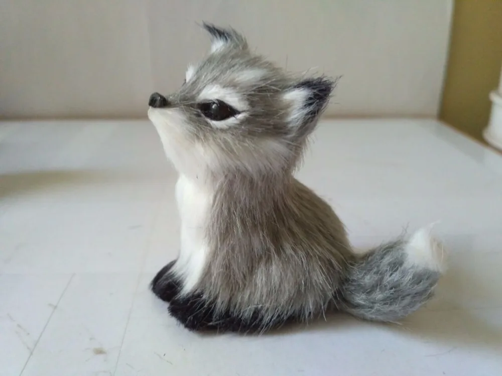 

simulation gray fox about 7x5x7cm plastic&furs fox model handicraft prop home decoration gift d2168