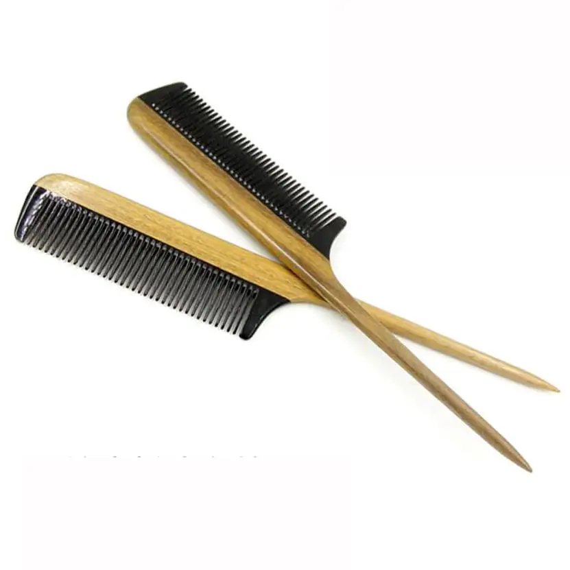 1PC Horn Comb Wood Handle Hair Comb Large Fine Tooth Handmade Hair