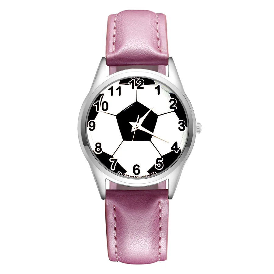 Милые детские часы в футбольном стиле с героями мультфильмов; кварцевые наручные часы с кожаным ремешком для девочек; JC57 - Color: Pink