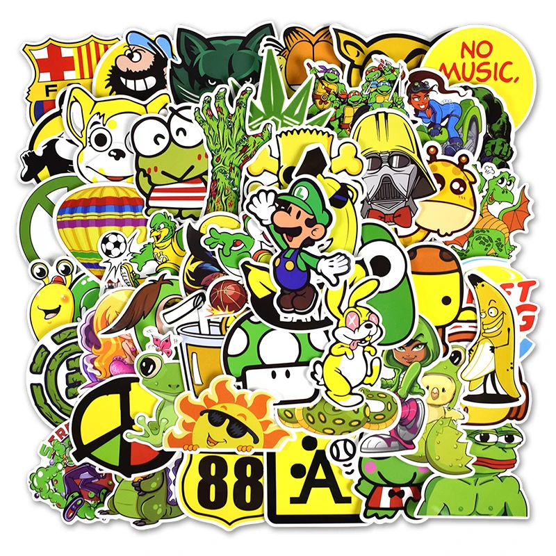50 Pcs Yellow and Green Combination Stickers for Laptop Luggage Guitar