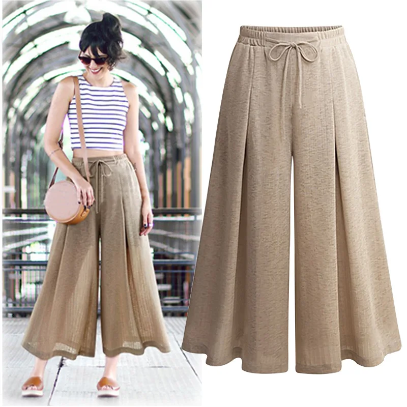 

XL-5XL Plus Size Casual Women Trousers 2019 Summer Fashion High Waist Ankle Length Pants Loose Wide Leg Pants Female Big Size