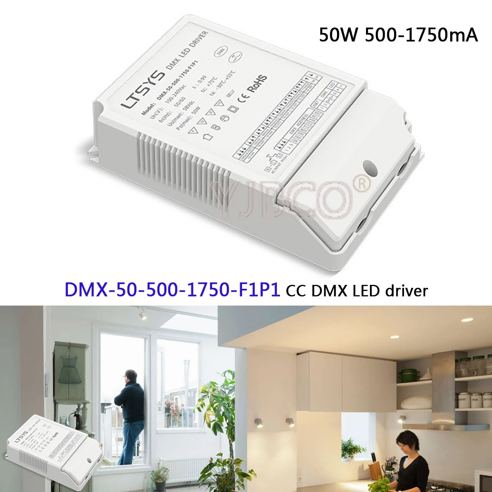

DMX-50-500-1750-F1P1;CC DMX Driver;AC100-240V input;500mA-1750mA 5W-50W DMX512/RDM output intelligent dimming led Driver