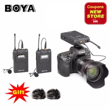 BOYA by-wm8 UHF Dual Беспроводной петличный микрофон systerm lav интервью mic 2 Передатчики и 1 приемник для DSLR видео Камера