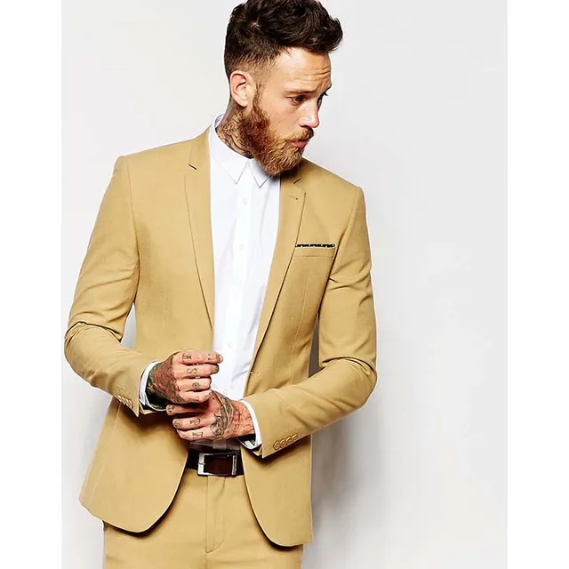 Aliexpress.com : Buy Casual yellow Men Suit Slim Fit Groom ...