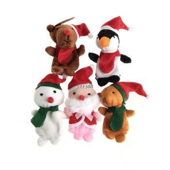 

Hot Selling Christmas Finger Puppets Santa Claus Snowman Deer Bear Penguin Plush Toys Dolls 5pcs
