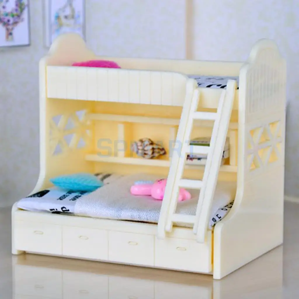 1/12 Miniature Children Bunk Bed Double Bunk Dollhouse Bedroom Furniture Kids Pretend Play Toy #1