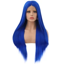 Charisma длинные прямые синтетические кружева спереди парик 26 дюймов синий цвет Предварительно сорванные парики бесклеевой 150% Плотность парики для черных женщин