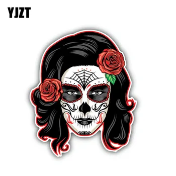 

YJZT 10.3CM*12CM Girl Sugar Skull Day Of The Dead Car Sticker Decal Helmet Car Accessories 6-1353