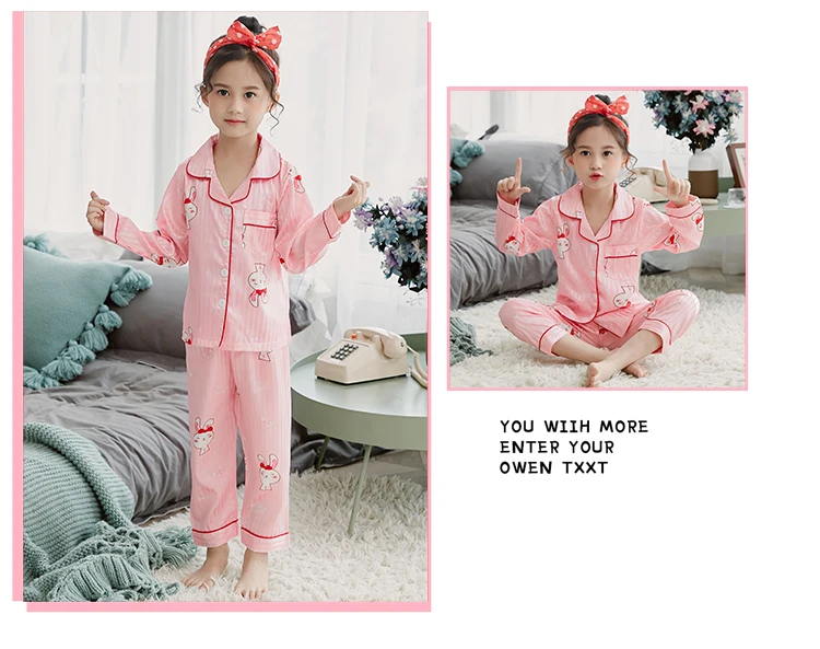 Girls Pajamas Autumn Winter Long Sleeve Children's Sleepwear Set Silk Pajamas Suit Pyjamas Sets for Kids Tracksuit Set