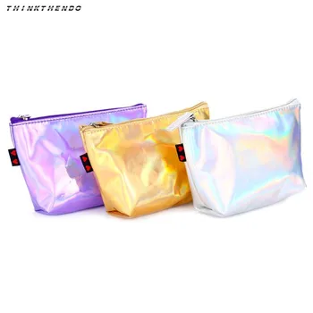 

THINKTHENDO Fashion Women Hologram Holographic Pencil Bag Zipper Pouch Handbag Makeup Cosmetic Bag Laser Storage Case New