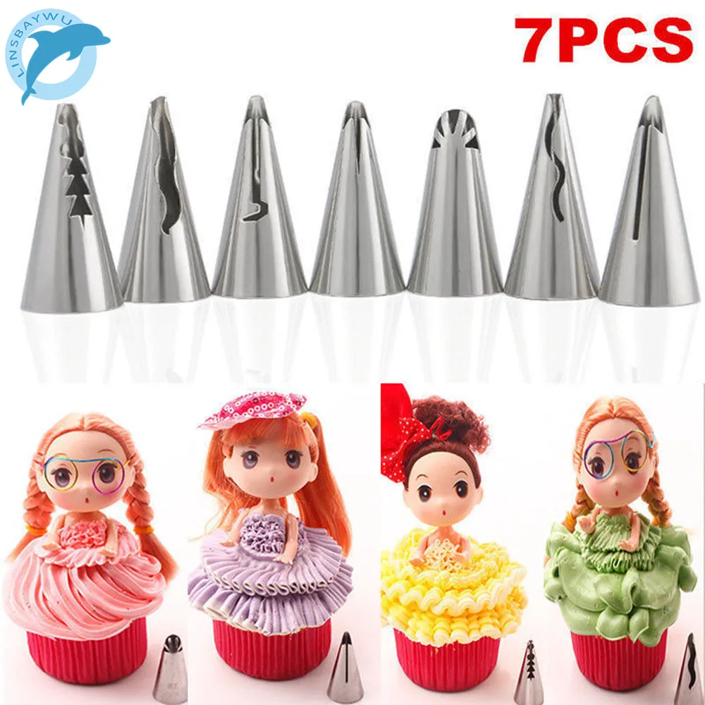 

LINSBAYWU 7Pcs DIY Pastry Fondant Cake Icing Piping Nozzles Decorating Tips Baking Tools