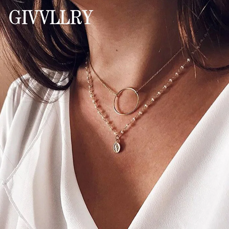 

GIVVLLRY Imitation Pearl Chain Necklace for Women Bohemian Vintage Gold Jesus Virgin Mary Pendant Necklace Fashion Jewelry