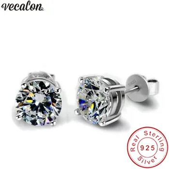 

Vecalon Handmade 4 claws earring 3ct Sona AAAAA Zircon 925 Sterling silver Engagement wedding Stud Earrings for women men