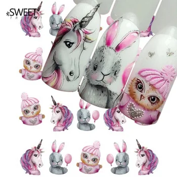 

1 Nail Sticker Water Transfer Decals Unicorn Mermaid Cartoon Watermark Slider Gel Nail Art Decoration Manicure