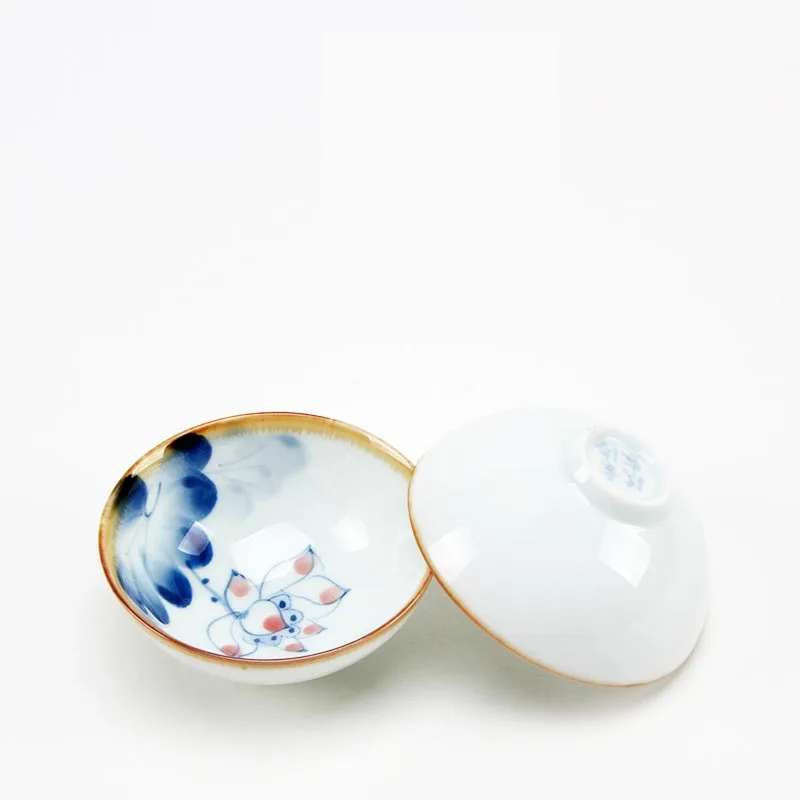 Китайский Ручная роспись лотоса рыбы керамический фарфор Jingdezhen Чай чашки Шапки