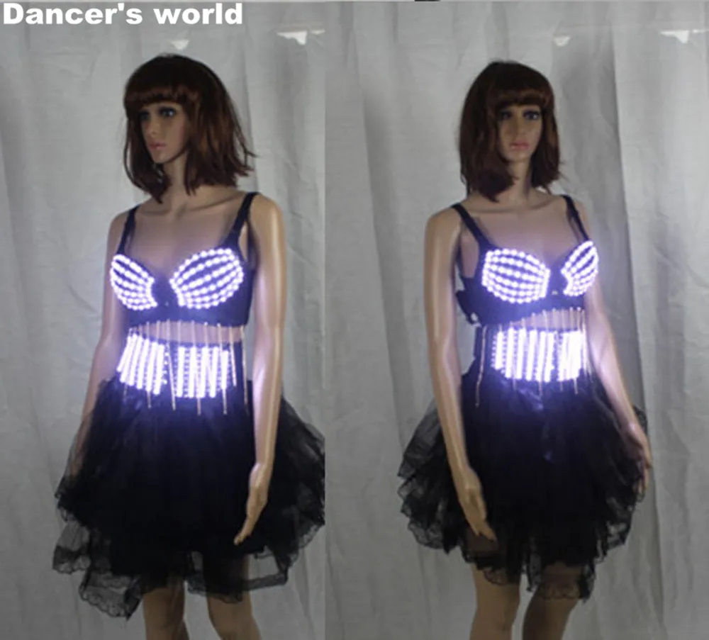 

2017 Belly Dance Dress LED Costume Women RGB Colorful LED Bra LED Shorts LED Suit For Performance Remote Control Color Changes