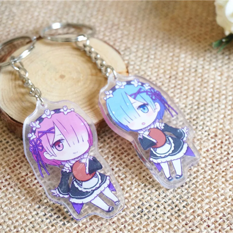 2pcsset Re:Life in a different world from zero Rem Ram keychain anime cosplay re zero figure Acrylic doll pendant free shipping