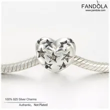 Подлинное серебро 925 пробы Звездное сердце ажурная бусина-Шарм Подходит Европейский Известный ювелирный браслет сделай сам