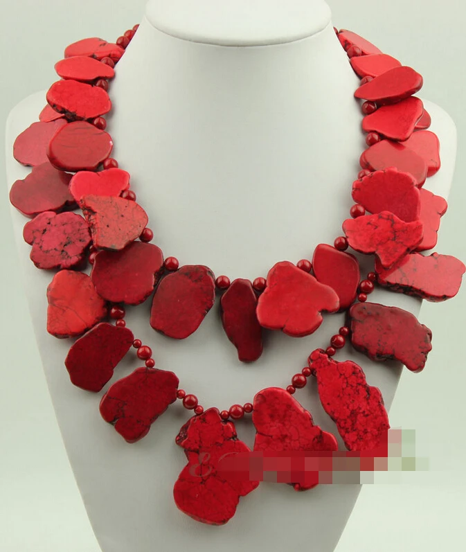 

3261 red turquoise red coral 2-strand necklace