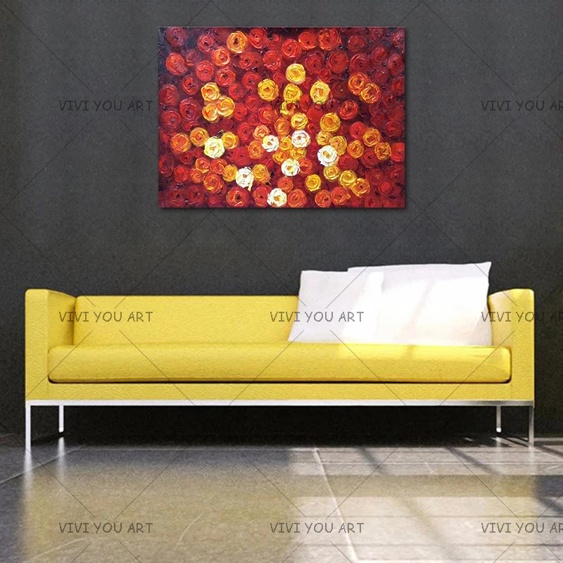 Best 100% Hand Painted Knife Flower Oil Painting on Canvas Modern Abstract Red Rose Acrylic Paintings Home Wall Decor Pictures | Дом и сад