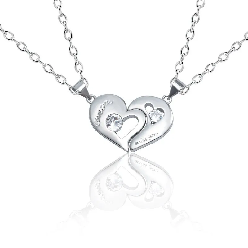 

Fashion Heart Rhinestones Love You Miss You Couple Pendant Letters Necklace Commemorative Love Gift For Your Lover Valentine
