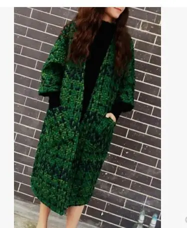 Осенняя/зимняя одежда, модное свободное Женское пальто большого размера, новая Корейская версия, имитация шерстяного пальто, темпераментное клетчатое шерстяное пальто 1 - Цвет: green