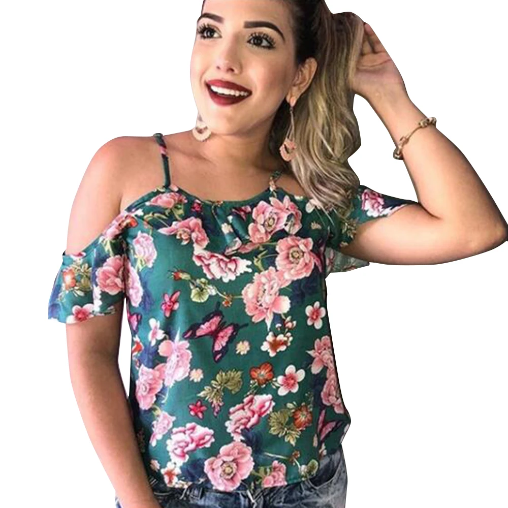

Camis Women Plus Size Tank Top Flower Floral Print Loose Off Shoulder Tshirt Beach Cool Summer Female Large Size Fashion D30
