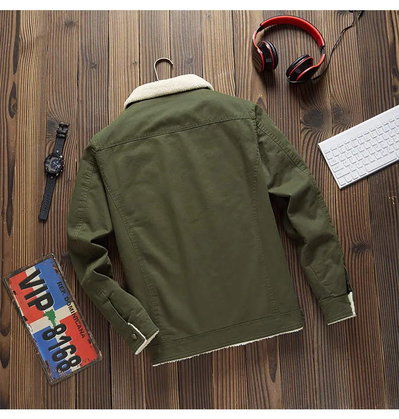 MuLS Winter Trucker Jacket Men Autumn Bomber Jacket Coat Cotton Fleece Spring Stand Collar Windproof Male Outwear Mens 2019 New 08