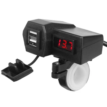 

SOONHUA Motorcycle Charger ATV Scooter LED Digital Display Voltage Meter Dual USB Power Socket USB Chargers Cigarette Lighter