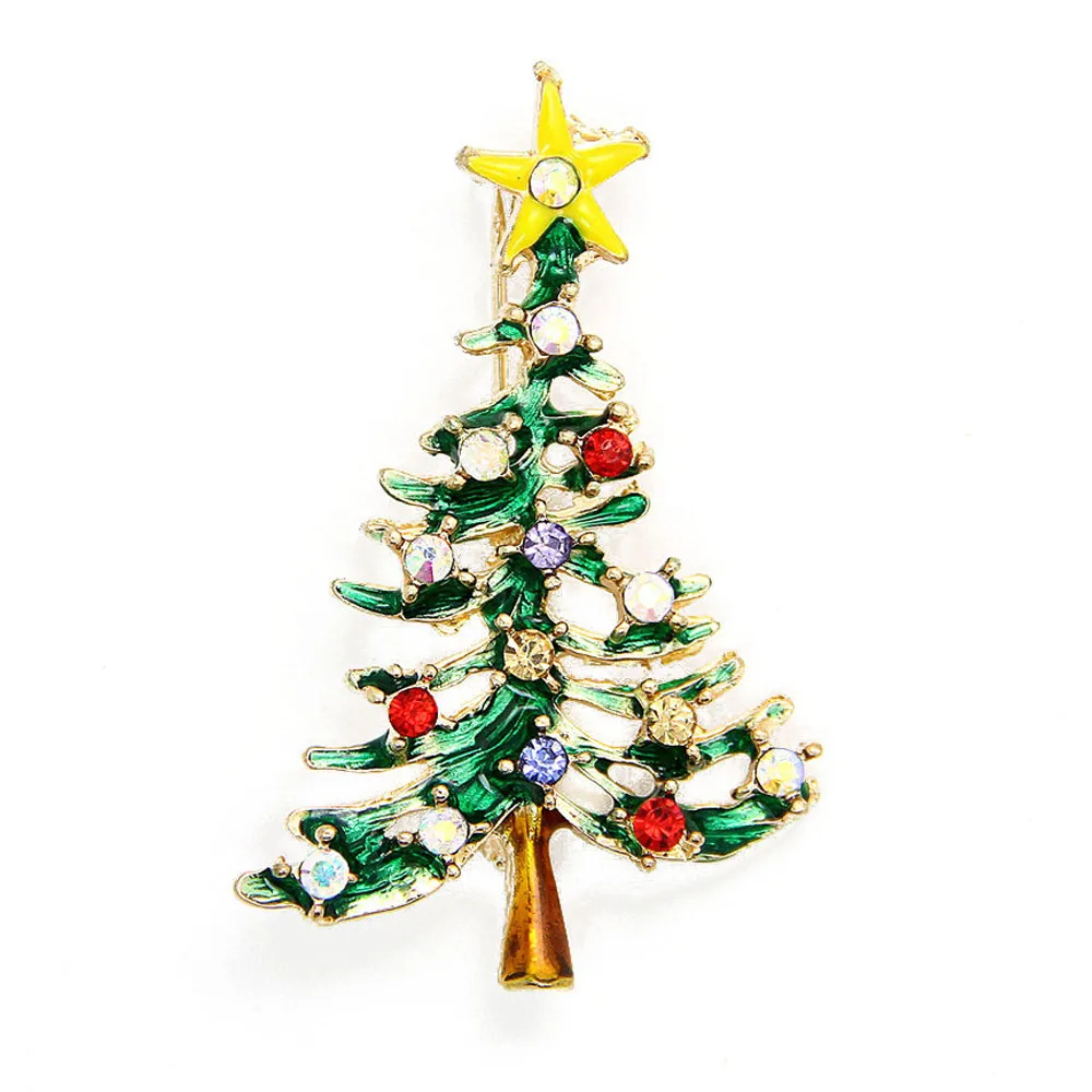 

1PC 5*3cm Colorful New Christmas Cute Tree Brooch Pins Crystal Alloy Rhinestone White Christmas Decoration Navidad Arbol nt#