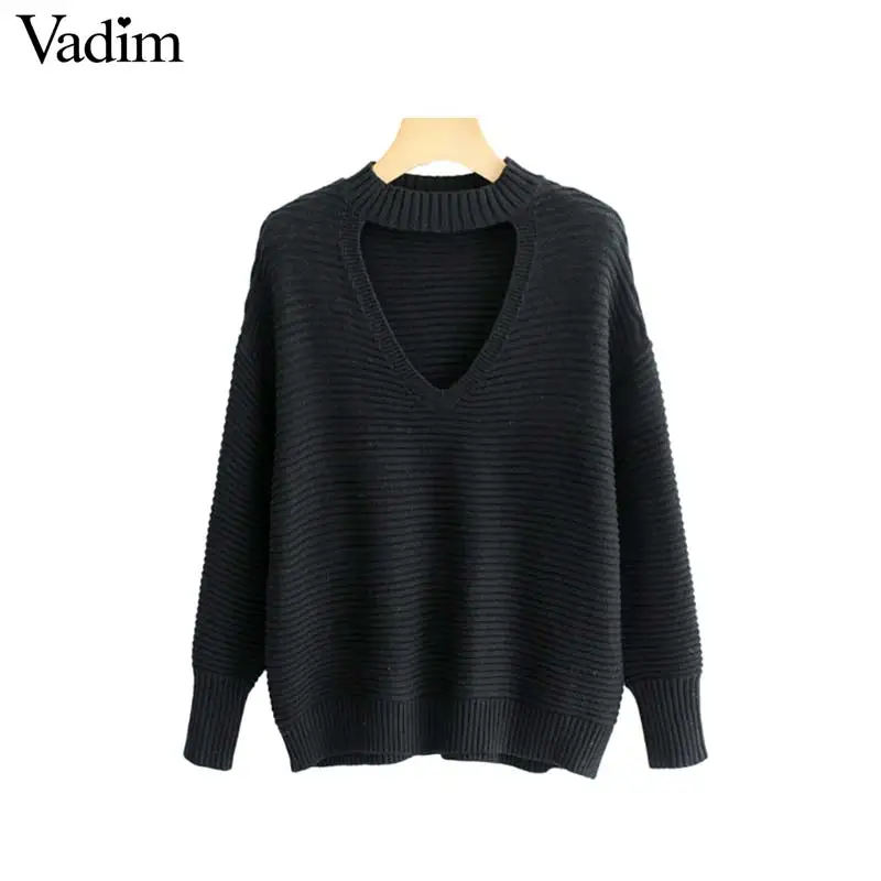 Vadim женский черный оверсайз вязаный свитер с вырезами дизайн длинный рукав