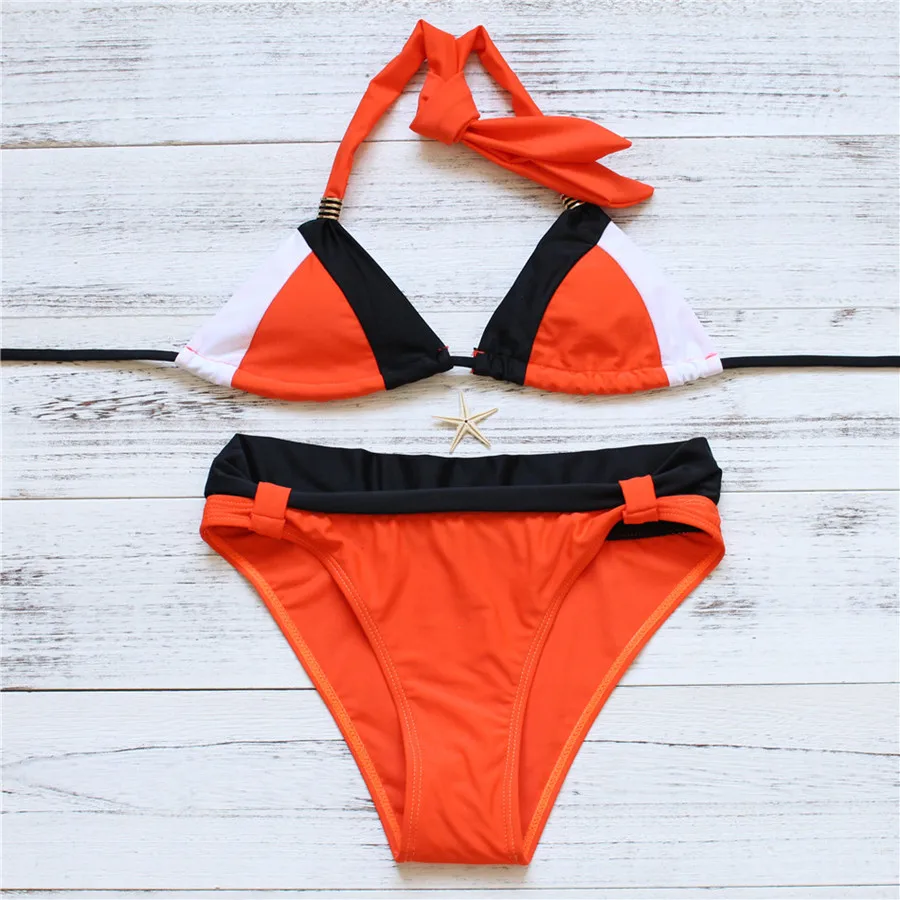 

Newest Female Patchwork Bikini Halter Push Up Bikini Sets Sexy Brazilian Thongs Swimwear V-Neck Backless Swimsuit Bathing Suits