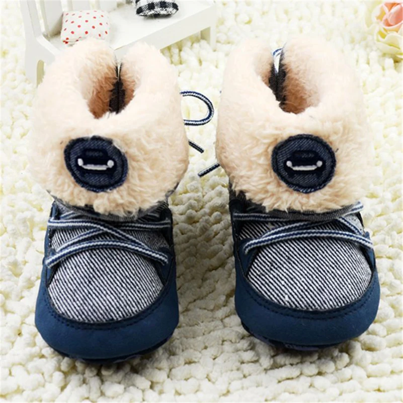  0-18Months Baby Boy Winter Warm Snow Boots Lace Up Soft Sole Shoes Infant Toddler Kids
