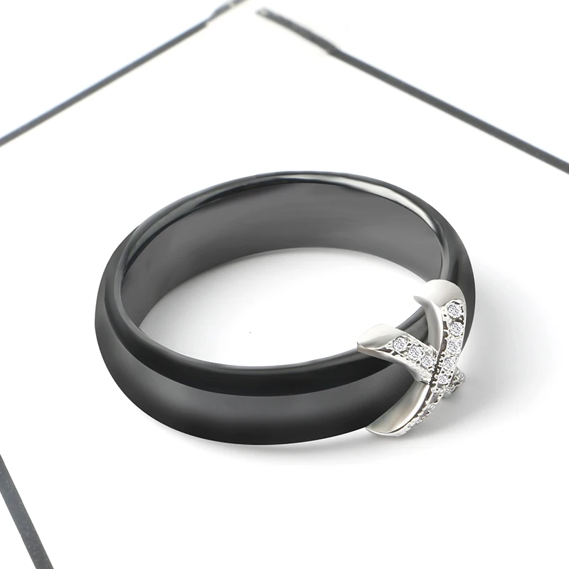 Женское керамическое кольцо с кристаллами 6 мм|crystal ring|wedding ringsring steel |